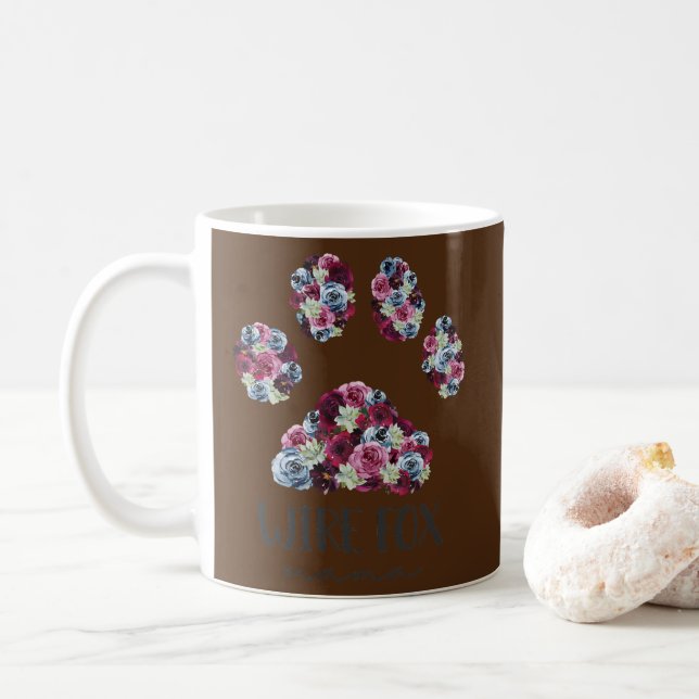 Wire Fox Terrier Mama Floral Paw Dog Mom  Coffee Mug (With Donut)