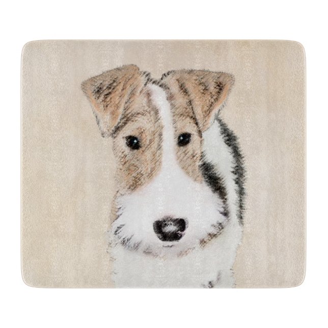 Wire Fox Terrier Painting - Cute Original Dog Art Cutting Board (Front)