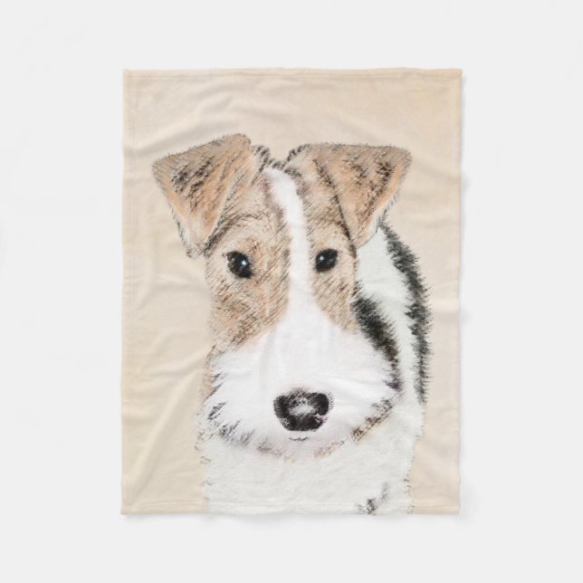 Wire Fox Terrier Painting - Cute Original Dog Art Fleece Blanket (Front)