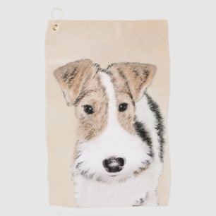 Wire Fox Terrier Painting - Cute Original Dog Art Golf Towel