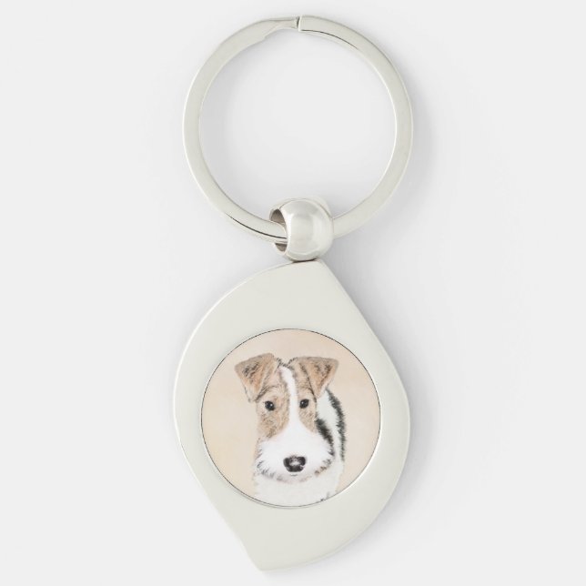 Wire Fox Terrier Painting - Cute Original Dog Art Keychain (Front)