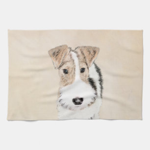 Wire Fox Terrier Painting - Cute Original Dog Art Kitchen Towel