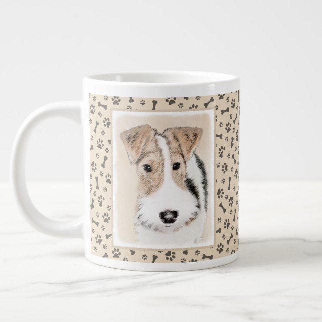 Wire Fox Terrier Painting - Cute Original Dog Art Large Coffee Mug (Left)