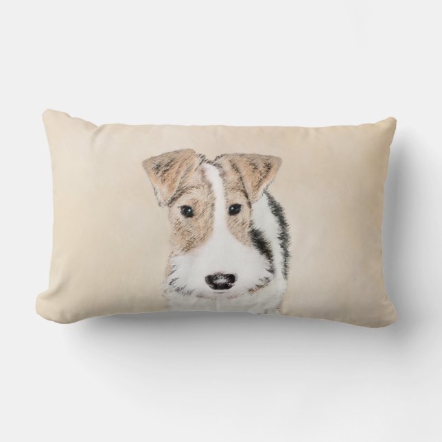 Wire Fox Terrier Painting - Cute Original Dog Art Lumbar Pillow (Front)