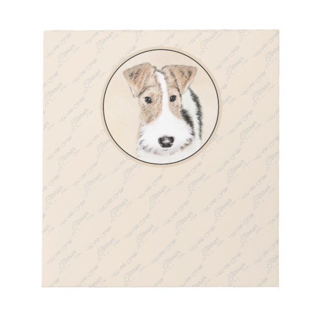 Wire Fox Terrier Painting - Cute Original Dog Art Notepad (Front)