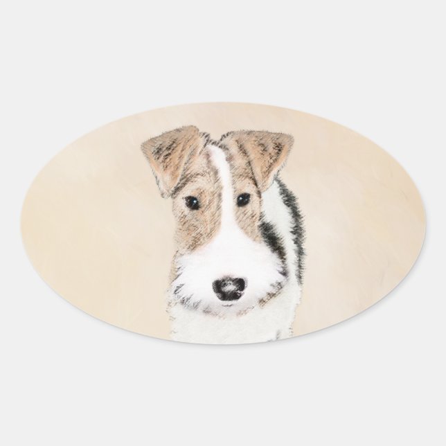 Wire Fox Terrier Painting - Cute Original Dog Art Oval Sticker (Front)