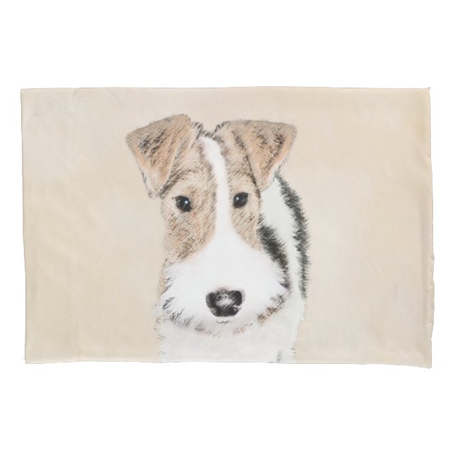 Wire Fox Terrier Painting - Cute Original Dog Art Pillowcase (Front)