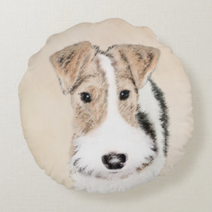 Wire Fox Terrier Painting - Cute Original Dog Art Round Pillow