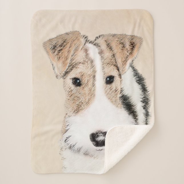 Wire Fox Terrier Painting - Cute Original Dog Art Sherpa Blanket (Front)