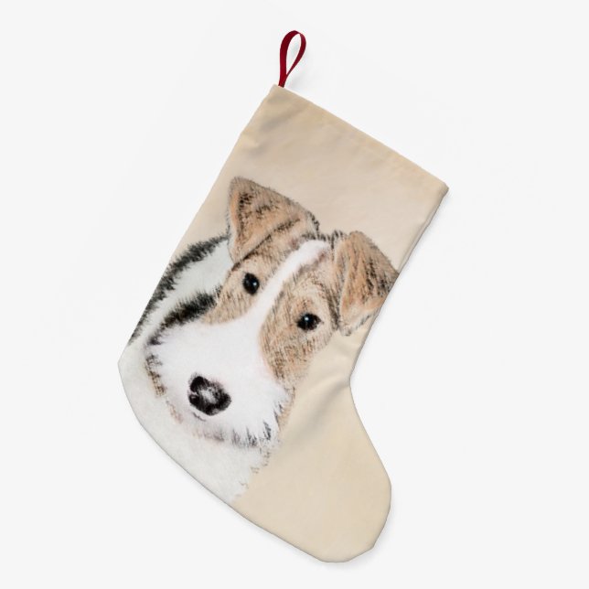 Wire Fox Terrier Painting - Cute Original Dog Art Small Christmas Stocking (Front (Hanging))