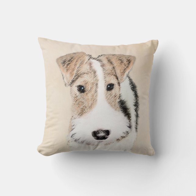 Wire Fox Terrier Painting - Cute Original Dog Art Throw Pillow (Front)