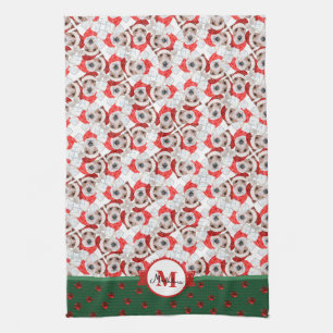 Wire Fox Terrier Pattern Monogram Christmas Dog Kitchen Towel