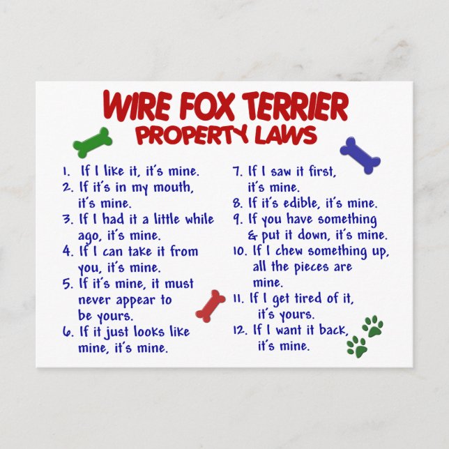 WIRE FOX TERRIER Property Laws 2 Postcard (Front)