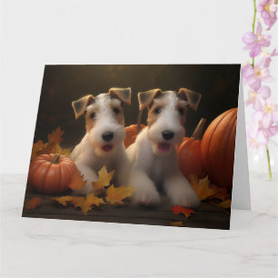Wire Fox Terrier Puppy Autumn Delight Pumpkin Card