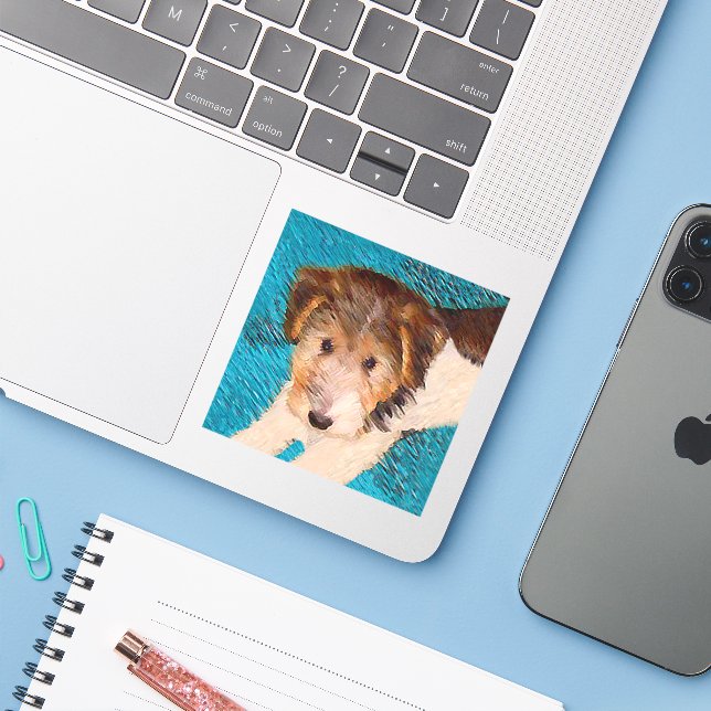 Wire Fox Terrier Puppy Painting - Original Dog Art (Laptop w/ iPhone)