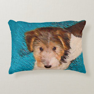Wire Fox Terrier Puppy Painting - Original Dog Art Accent Pillow