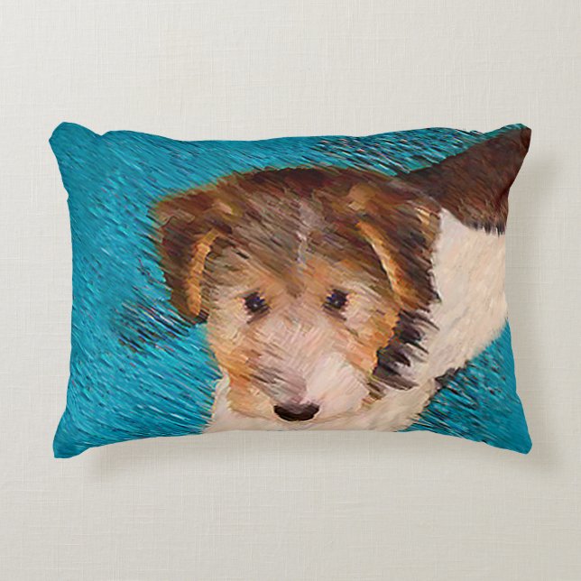 Wire Fox Terrier Puppy Painting - Original Dog Art Accent Pillow (Front)