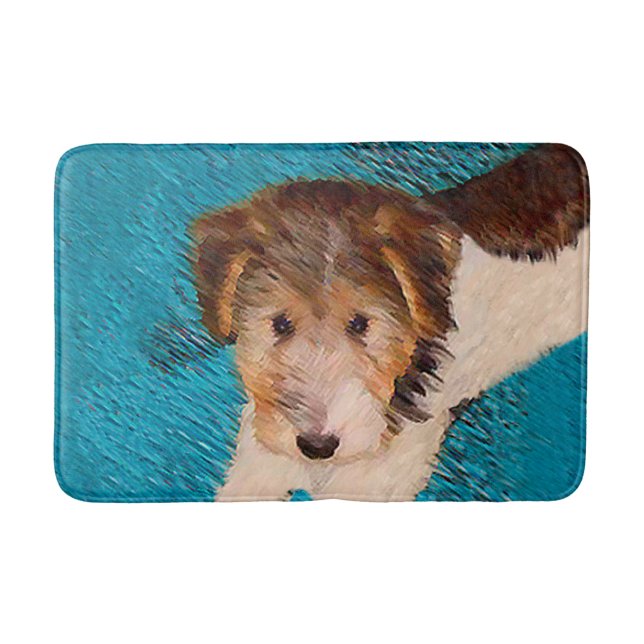 Wire Fox Terrier Puppy Painting - Original Dog Art Bath Mat (Front)
