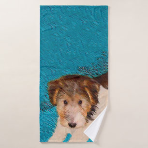 Wire Fox Terrier Puppy Painting - Original Dog Art Bath Towel Set