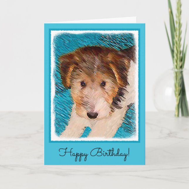 Wire Fox Terrier Puppy Painting - Original Dog Art Card (Front)