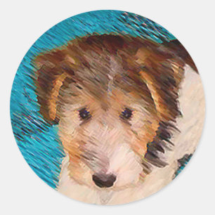 Wire Fox Terrier Puppy Painting - Original Dog Art Classic Round Sticker