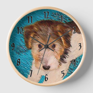 Wire Fox Terrier Puppy Painting - Original Dog Art Clock