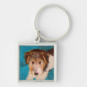 Wire Fox Terrier Puppy Painting - Original Dog Art Keychain