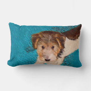 Wire Fox Terrier Puppy Painting - Original Dog Art Lumbar Pillow