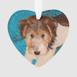 Wire Fox Terrier Puppy Painting - Original Dog Art Ornament