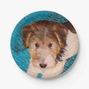 Wire Fox Terrier Puppy Painting - Original Dog Art Paper Plate