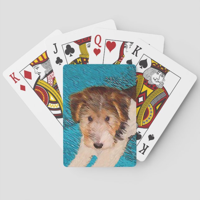 Wire Fox Terrier Puppy Painting - Original Dog Art Playing Cards (Back)