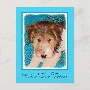Wire Fox Terrier Puppy Painting - Original Dog Art Postcard