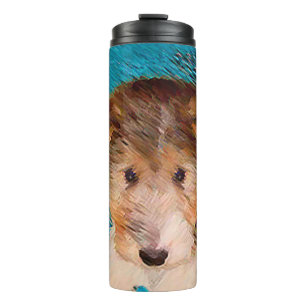 Wire Fox Terrier Puppy Painting - Original Dog Art Thermal Tumbler