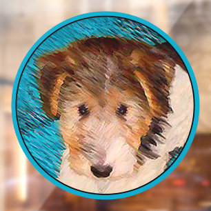 Wire Fox Terrier Puppy Painting - Original Dog Art Window Cling