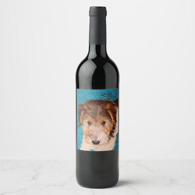 Wire Fox Terrier Puppy Painting - Original Dog Art Wine Label (Front)