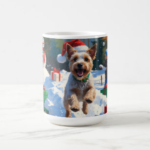 Wire Fox Terrier Running Snow with Christmas Hat Coffee Mug