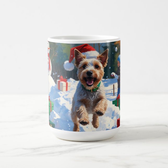 Wire Fox Terrier Running Snow with Christmas Hat Coffee Mug (Center)