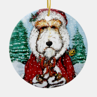 Wire Fox Terrier Santa Ceramic Ornament