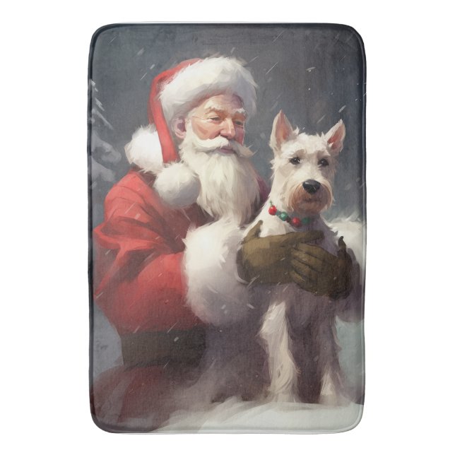 Wire Fox Terrier Santa Claus Festive Christmas Bath Mat (Front Vertical)
