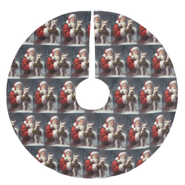 Wire Fox Terrier Santa Claus Festive Christmas Brushed Polyester Tree Skirt (Front)