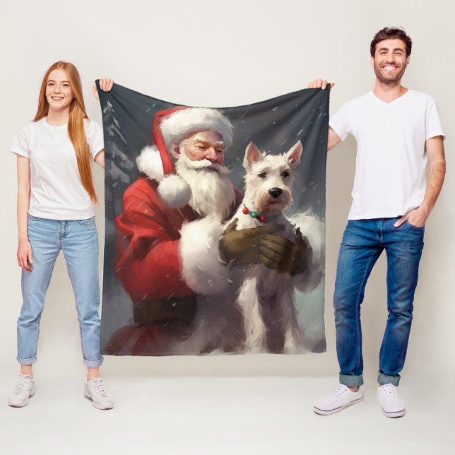 Wire Fox Terrier Santa Claus Festive Christmas Fleece Blanket (In Situ)
