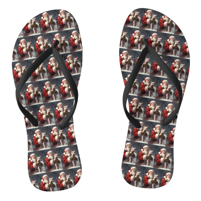 Wire Fox Terrier Santa Claus Festive Christmas Flip Flops (Footbed)