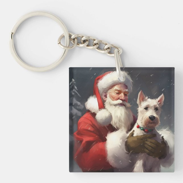 Wire Fox Terrier Santa Claus Festive Christmas Keychain (Front)