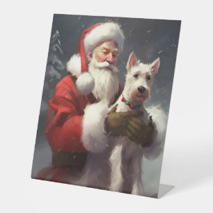 Wire Fox Terrier Santa Claus Festive Christmas Pedestal Sign