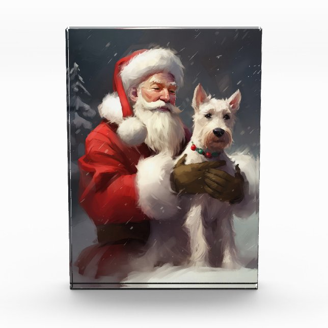 Wire Fox Terrier Santa Claus Festive Christmas Photo Block (Front)