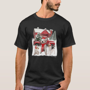 Wire fox Terrier Santa Hat Red Truck Tree Farm Chr T-Shirt