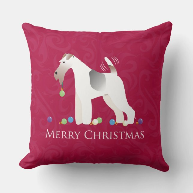 Wire Fox Terrier Silhouette Christmas Design Throw Pillow (Front)