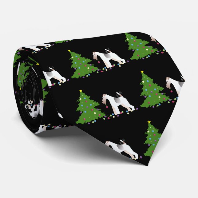 Wire Fox Terrier Silhouette Christmas Design Tie (Rolled)