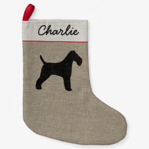 Wire Fox Terrier Silhouette with Custom Text Small Christmas Stocking