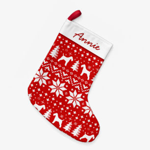 Wire Fox Terrier Silhouettes Pattern Cute Holiday Small Christmas Stocking